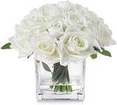 JOJOWOO 18 Heads Silk Rose Flowers in Vase, Fake Rose Flowers Arrangement in Vase with Fake Water for Dining Table, Wedding (Cream)