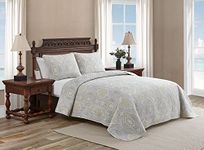 Tommy Bahama Reversible Cotton Bedding with Matching Shams, Coastal Bedspread, All Season Home Decor, Grey, King