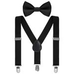 Bskifnn Kids Suspenders Bow Tie Sets Classic Solid Color Toddler Suspenders for Kids Wedding Party (Black)