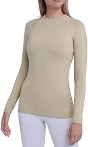 TCA Super Thermal Long Sleeve Women Running, Ski Base Layer - Compression Shirts Woman, Long Sleeve Workout Tops for Women - Sandstorm, Large