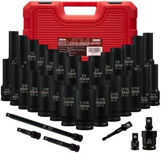 AMM 1/2" Drive Deep Impact Socket Set, 35-Piece Socket set SAE 3/8 to 1-1/4 inch and Metric 10-24mm Size, Includes Extension Bars, Universal Joint and Adapter, 6 Point Design,Cr-V steel