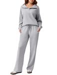 PINSPARK 2 Piece Sets for Women 2024 Fall Outfits Sweatsuit Oversized Sweatshirt Sweatpants High Waist Tracksuit Travel Wear，Light Grey M