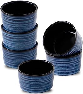 Tikooere Ceramic Ramekins 6 oz, Oven Safe Souffle Dish Set of 6 for Baking, Porcelain Dipping Sauce Bowls for Creme Brulee,Stackable Custard Cups for Pudding, Ice Cream, Lava Cakes, Blue