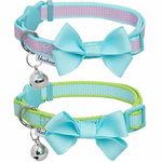 Blueberry Pet Pack of 2 Cat Collars, Classic Solid Adjustable Breakaway Cat Collar with Bell and Bow Tie, Fresh Mint, Neck 9"-13"