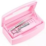 Soiiw Nail Tool Sterilizer Box, Plastic Sterilization Tray Storage Organizer for Tweezer, Eyelash Extensions, Nail Implement for Esthetician (Pink)