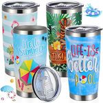 4 Pieces Summer Hawaii Beach Tumbler Cups 20oz Insulated Stainless Steel Travel Mug Tumblers with Lid Tropical Flamingo Vacuum Wine Cup Vacation Gifts Sea Beach Pool Party