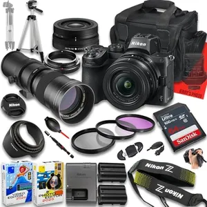 Nikon Z5 Mirrorless Camera with Z DX 16-50mm f/3.5-6.3 VR and 420-800mm f/8 Manual Super HD Telephoto Lens + 64 GB Memory + Extra Battery + Camera Case + More (24pc Bundle)