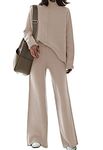 AOHITE Womens 2 Piece Outfit Set Long Sleeve Knit Pullover Sweater Top and Wide Leg Pants Sweatsuit, A Apricot, Medium