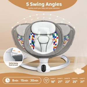 Electric Baby Bouncer Swing Chair – App & Remote Control, 5-Point Harness, Up to 9kg