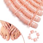 foreverLily 140 PCS French False Toenails, French Short Toenails 14 Size Stick on French Toenails Press on French Toenails Artificial Natural French Toenails Full Coverage Fake Toe Nails