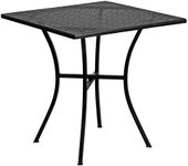 Flash Furniture Oia 28" Commercial Grade Steel Patio Table, Modern Square Rain Flower Design Outdoor Dining Table, Black