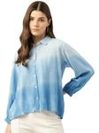 Maaesa Tie-Dye Rayon Loose Fit Formal/Casual Loosefit Shirts Blue