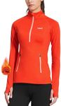 BALEAF Women's Running Jacket Thermal Fleece Pullover Half Zip Tops Thumbholes Winter Long Sleeve Cold Weather Coral XL