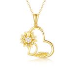 14k Gold Sunflower Heart Necklace for Women,"You are my sunshine" Real Gold Love Jewelry Gifts for Wife Girlfriend, Present for Her16"-18", Metal, na-