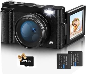 Digital Camera,Jumobuis 4K 48MP Autofocus Vlogging Camera with 32G Memory Card 16X Digital Zoom,Powerful Cameras for Photography with 2 Batteries for YouTube Black