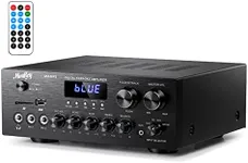 Moukey Home Audio Amplifier, 2.0 Channel Bluetooth 5.0 Stereo Amplifier, 400W Audio Stereo Receiver w/USB, SD, AUX, RCA, MIC in w/Echo, Radio, LED for Home Theater Speakers, Studio, MAMP1