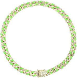 Dog Chain Cuban Collars,Walking Dog Metal Chain Choke Collar with Design Secure Buckle,Pet Cuban Crystal Collar Necklace Accessories for Small Medium Large Dogs Cats (G-Fluorescent Green, 8inch)