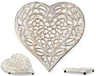 Cast Iron Heart Trivet | Decorative Cast Iron Trivet for Kitchen Or Dining Table | Vintage Design |6.75X6.5 | with Rubber Pegs/Feet - White Recycled Metal by Comfify