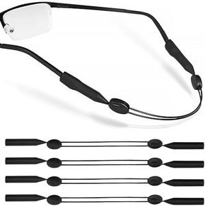Qufiiry 4 Pcs Cordon Lunettes, Cordon Lunettes de Sport, Adjustable Cordons à Lunettes, Cordon de Lunettes Antidérapant à Bout Rond, Attache Lunettes pour Hommes, Femmes, Enfants, Noir