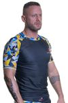 Leverage 'Ochre ' Mens BJJ MMA Rash Guard - Geometric Jiujitsu, NoGi, Swimming Shirt, Diving Top, Rashvest, Mens Gift (42-44, Regular)