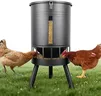 KOL Metal Chicken Feeder No Waste - 50lbs Poultry Feeder with 16 Ports, Powder Coated Rust-Proof Design & Smooth Edges for Safe Feeding (Black)