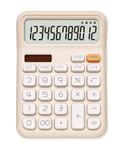 Pendancy Calculators Desktop, Basic 4 Function Handheld Desk Calculator with Solar Battery Dual Power, 12 Digit Large LCD Display Big Button for Office School Home Use (Beige)