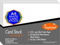 IMPRINT A5 Card Stock White Color, 230 GSM Thick, Pack of 50