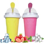 REGNBUE Slushie Maker Cup, 2 Pcs Frozen Magic Slushy Maker Cup,Slushy Cup for Juices, Milk and Ice Cream Make, Portable Frozen Magic Slushie Cup Maker for Kids, Friends and Family (Yellow+Red)