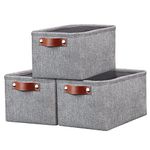 Fabric Storage Boxes Set of 3, Small Canvas Storage Baskets with Handles, Foldable Linen Gift Basket for Shelves, Wardrobe, Toys, Clothes, Office, Nursery (12.2 x 8.3 x 6.3 in, Grey)