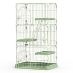 4 Tiers Cat Cage Playpen Crate 52.5 Inch Large Kennel Enclosure Metal Cage Indoor Outdoor with 3 Platforms 3 Front Doors 1 Ramp Ladders Suitable for Pet Cat,Ferret,Bunny and Chinchillas (Green)