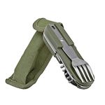 TrekEaze 7 in 1 Camping Cutlery - Portable Outdoor Tableware Combination for Camping, Picnic, Hiking, Trekking - Detachable Spoon, Fork, Folding Knife, Cork Opener, Can Opener, and More