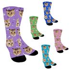 Byxhuc Custom Socks with Photo, Socks with Faces on Them Custom, Custom Face Socks Gift for Him Boyfriend Husband Wife, A19-cat Socks, Medium