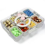 Snackle Box Container,Divided Serving Tray with Lid and Handle 8 Compartment Snack Container,Portable Fruit Tray Clear Snack Box Container,Snackle Box Charcuterie Container for Fruits, Nuts, Candie