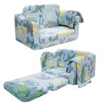 MeMoreCool Kids Sofa Bed, Folding Toddler Couch Chair, Soft Plush Fold Out Children Armchair Floor Sofa Glow in The Dark, Comfy Baby Recliner for Girls Boys, Glowing Dinosaur, Blue