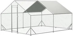 Large Metal Chicken Coop,Walk-in Poultry Cage Hen Run House,Rabbits Habitat Cage,Flat Roofed Cage with Waterproof and Anti-Ultraviolet Cover for Outdoor