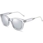 SOJOS Classic Square Polarized Sunglasses Womens Mens Retro Trendy UV400 Sunnies SJ2050, Clear Grey/Silver