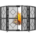 Amagabeli Indoor Fireplace Screen 3 Panel Folding Iron Fire Panel Outdoor Metal Decorative Mesh Cover Solid Fire Place Fence Fire Guard Steel Spark Guard Fireplace Panels