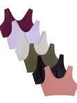 Fruit of the Loom Women's Built Up Tank Style Sports Bra Value Pack, Opaque, Black/Heather Grey/Olive/Purple/Lilac/Dusk, 38 (Pack of 6)