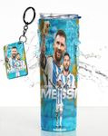 THWHOOP Printed Lionel Messi Stainless Steel Tumbler 600 ml Water Bottle Best Gift For Messi Fans For Birthday or Special Occasion (SKY BLUE)