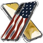 Ecute Military Clear Grade Protection [Air Armor Designed] Case Cover Compatible with Samsung Galaxy S22 6.1in (Not for S22+Plus,S22 Ultra) - Flowing American Flag