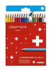 CARAN D'ACHE Swiss Color Water Soluble Colored Pencils in Paper Box Set of 18 Colors