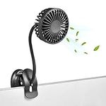 Clip on Fan Usb Mini Fan Battery Operated Desk Fan with Emergency Power Bank, Baby Stroller Fan Rechargeable Personal Fan Flexible Neck 3 Speeds Great for Beach Car Camping Dorm Bed Office-Black