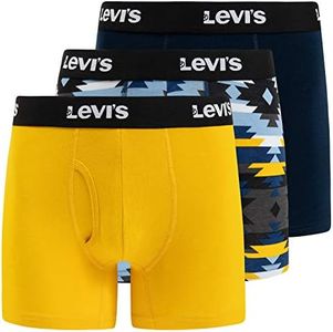 Levi's Boxer Briefs for Men, Cotton Stretch Breathable Men's Underwear 3 Pack, Carpet/Blue/Yellow, Large