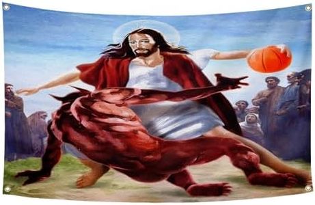 HYFUNNY Jesus vs Satan in Basketball Tapestry Flag (3x5ft,Heavy Duty,150D Polyester) College Dorm Room Man Cave Frat Wall Outdoor Poster, Large