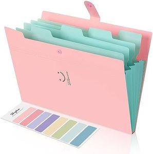 SKYDUE Expanding File Folder 5 Pockets, Skydue Letter A4 Paper Accordion Document Organizer (Pink)