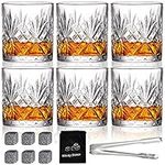 Whiskey Glasses Rocks Glasses 10oz Old Fashioned Glass Set of 6 Crystal Bourbon Scotch Whisky Glasses Lowball Glassware Drinking Tumblers Cups for Cognac Cocktail Bourbon Rum Brandy Bar Men Gift