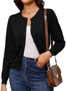 Irevial ​​Gilet Court Boléro Femme Cardigan léger à manches longues pour femme Cardigan à col rond Cardigan décontracté Manteau tricoté avec boutons Noir,L