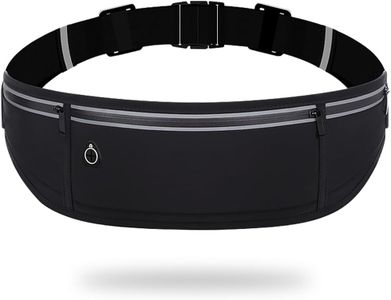 Slim Running Belt Fanny Packs for Women & Men, 3 Pockets Adjustable Reflective Waist Pack Runners Bag Money Belt Phone Holder for Running Sports Hiking Traveling (Black)