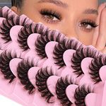 JIMIRE Cat Eye False Eeylashes Faux Mink Lashes Fluffy Wispy Cat Eye 6D Volume Russian Strip D Curl Eyelashes Thick Crossed Soft Fake Lashes 7 Pairs Pack