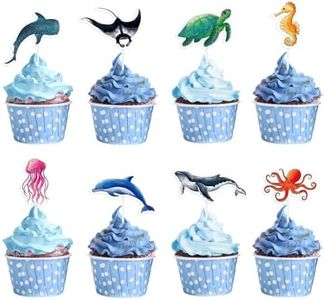 WERNNSAI 32 Pcs Ocean Cupcake Toppers - Ocean Theme Under the Sea Birthday Party Decorations for Boys Kids Shark Cake Decors Dolphin Ocean Animal Cake Toppers Baby Shower Birthday Party Supplies